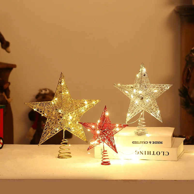 2023 Yeni Yıl Altın Glitter Noel Ağacı Topper Yıldız Noel Süslemeleri Ev için Noel Ağacı Üst Süsler Yeni Yıl Dekor Görüntü 4 