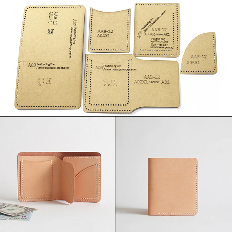 1 Takım Deri El Sanatları Moda Kişilik küçük cüzdan Kart Paketi Dikiş Desen Sert Kraft Kağıt ve Akrilik Şablon Şablonu