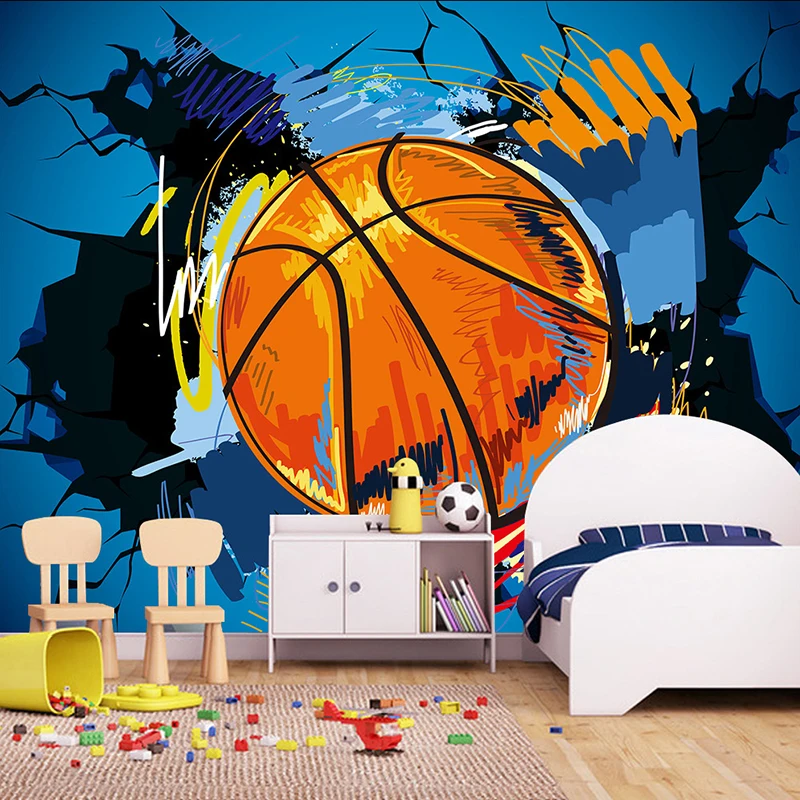 Özel 3D Fotoğraf Duvar Kağıdı Modern Basit Basketbol Kırık Duvar Posteri Graffiti Sanat duvar tablosu dokunmamış Duvar Kağıdı Rulo