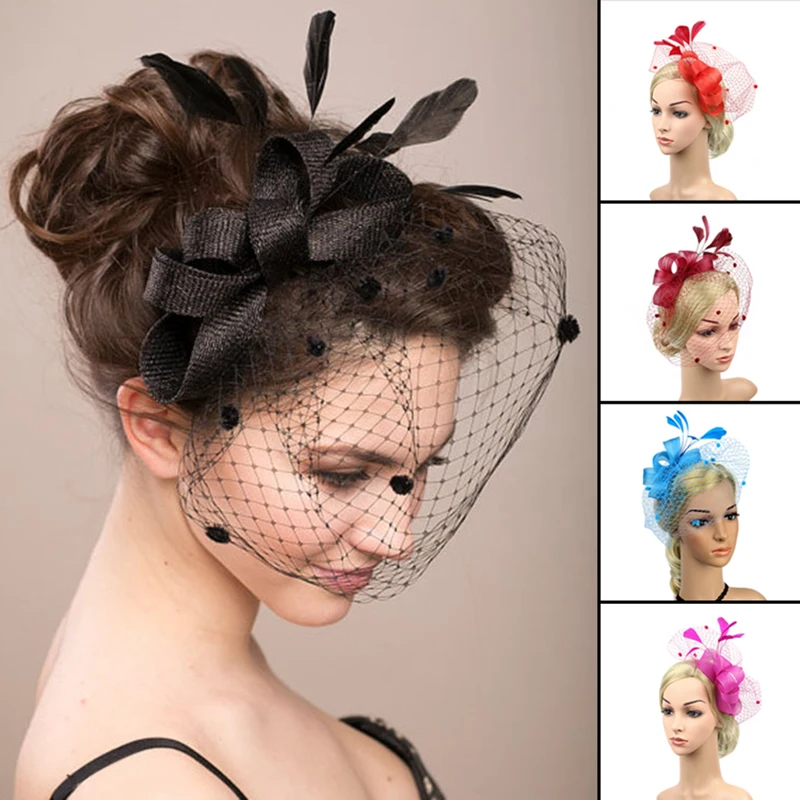 Sahte Tüy Net İplikler Şapka Düz Renk Fascinator Düğün Çay Partisi Şapkalar saç süsü Kızlar ve Kadınlar için LL@17