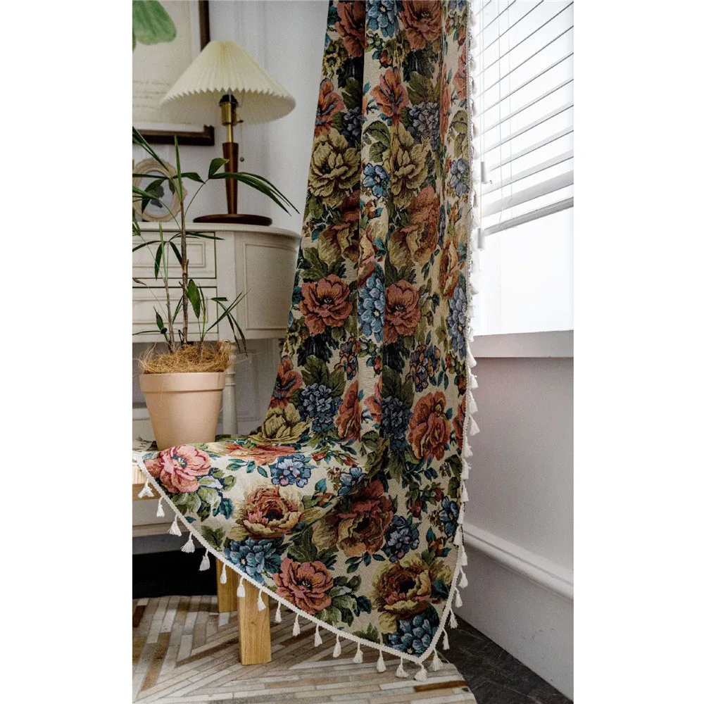 Boho Geometrik Bohemian Perde Yatak Odası Oturma Odası İçin Vintage Çiçek Jakarlı Dekoratif Perdeler Püskül ile Ev Dekorasyon