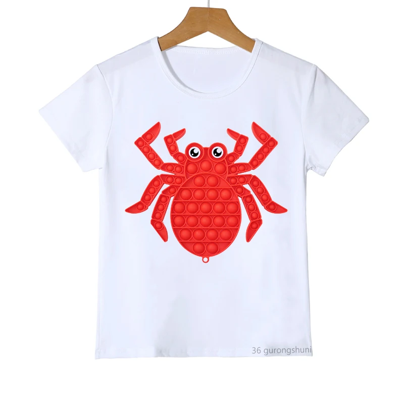 Yeni Kawaii Örümcek T Shirt Pops It stres oyuncakları Baskı T-Shirt Çocuk Giyim Küçük Erkek Kız Unisex Gömlek Kısa Kollu Üst