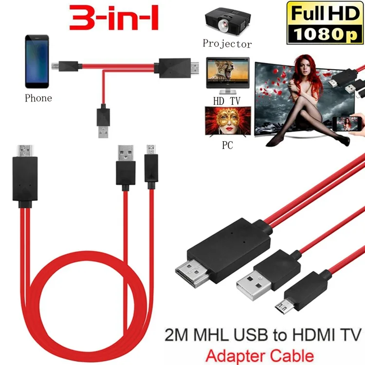 1080P MHL mikro USB HDMI Uyumlu Kablo Adaptörü HDTV Kablosu Dönüştürücü Android Telefonlar İçin Samsung Galaxy