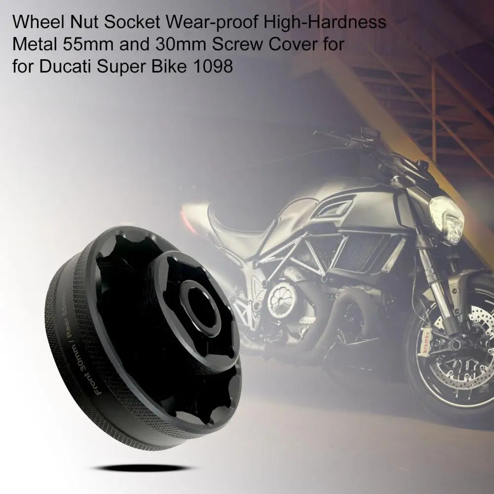 Tekerlek somun soketi Aşınmaya dayanıklı Yüksek Sertlik Metal 55mm ve 30mm Vidalı Kapak Ducati Süper Bisiklet 1098