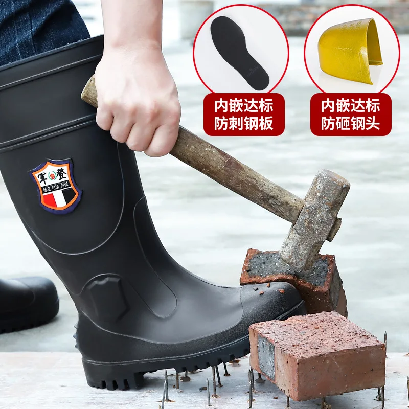 PVC Yağmur Ayakkabı üst Anti-Erkek su Geçirmez Olmayan Buz Balıkçılık Açık smashing, Anti-bıçak Çelik burunlu Ayakkabılar-Yüksek Yağmur Botları kayma Çizmeler  Görüntü 0 