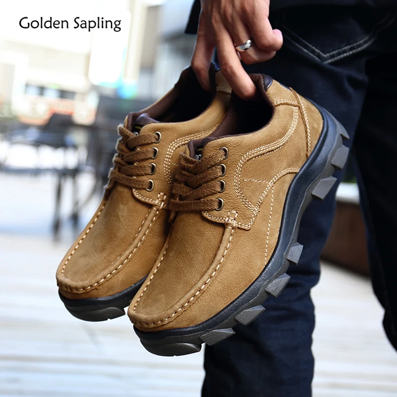 Altın Fidan Retro gündelik erkek ayakkabısı Açık Trekking için moda makosen ayakkabılar Hakiki Deri erkek ayakkabısı Eğlence Platformu Ayakkabı