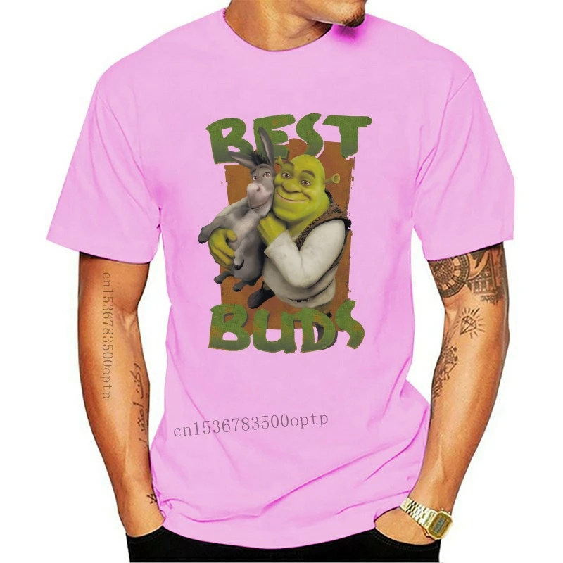 Erkek giysileri Shrek Animasyonlu Komedi Film Eşek Shrek En İyi Tomurcukları Sarılmak Yetişkin Heather T-Shirt
