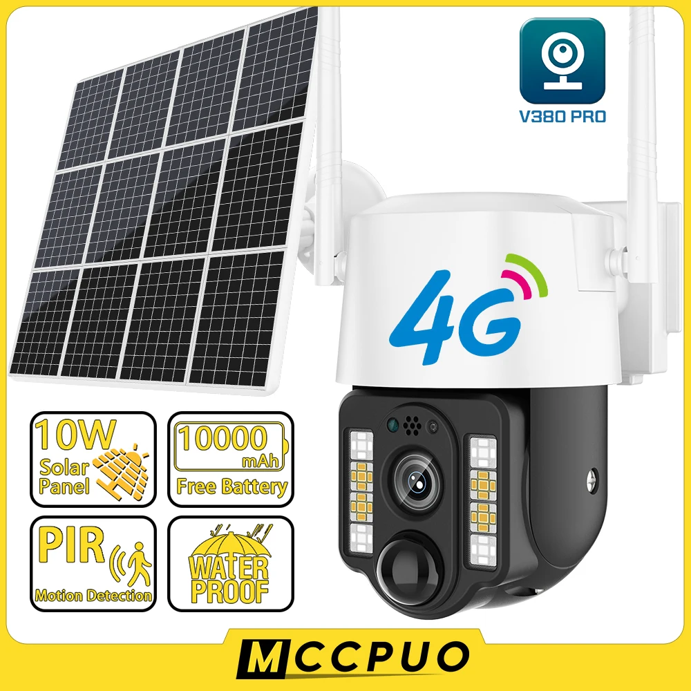 5MP 4G SIM Kart PTZ IP Kamera CCTV PIR Hareket Algılama 10W Güneş Gözetim Kamera IP66 Su Geçirmez 30M Renkli Gece Görüş