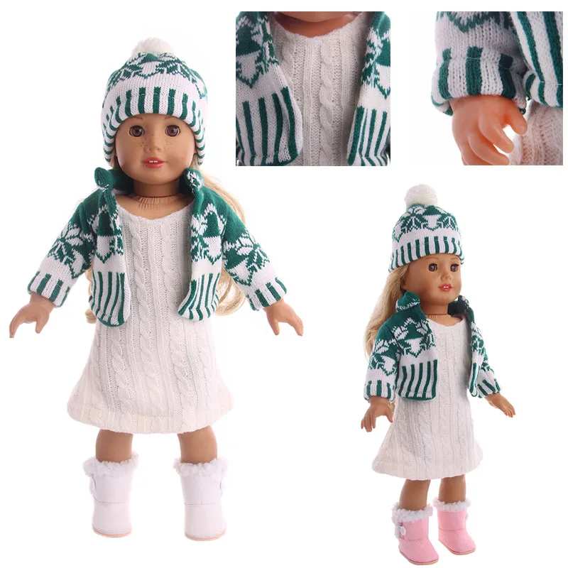 3 Adet / takım Yün Takım Elbise Etek Yeşil İçin Uygun Kış oyuncak bebek giysileri İçin 18 İnç amerikan oyuncak bebek ve 43 Cm Yeni Doğan Bebek, bizim Nesil
