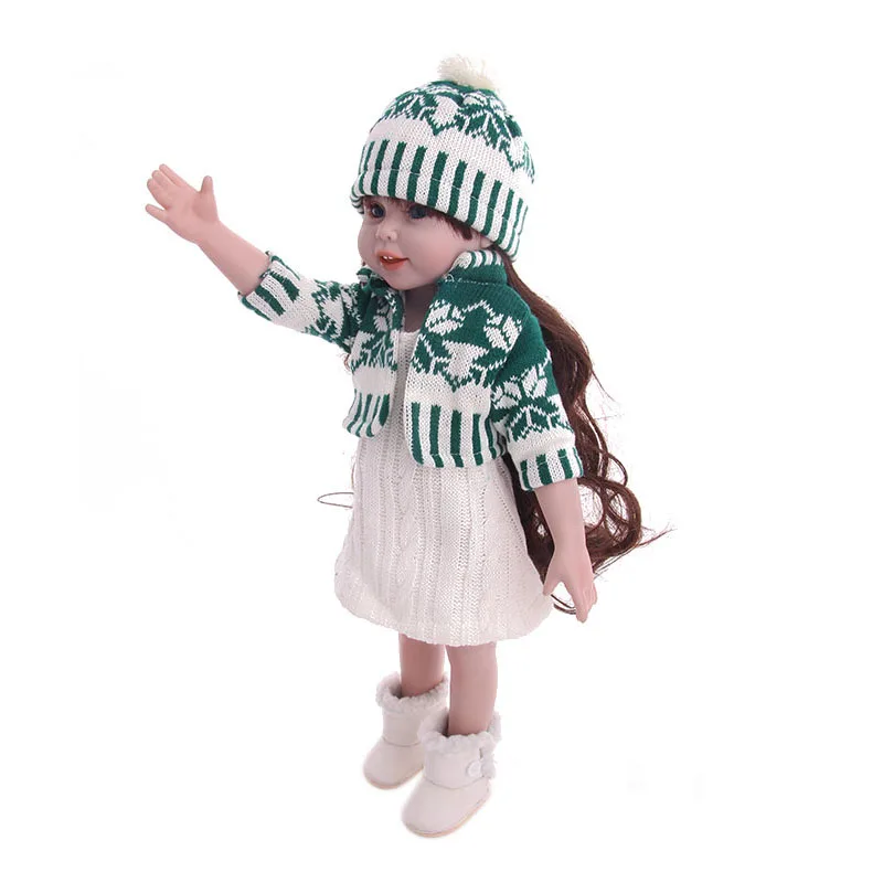 3 Adet / takım Yün Takım Elbise Etek Yeşil İçin Uygun Kış oyuncak bebek giysileri İçin 18 İnç amerikan oyuncak bebek ve 43 Cm Yeni Doğan Bebek, bizim Nesil Görüntü 2 