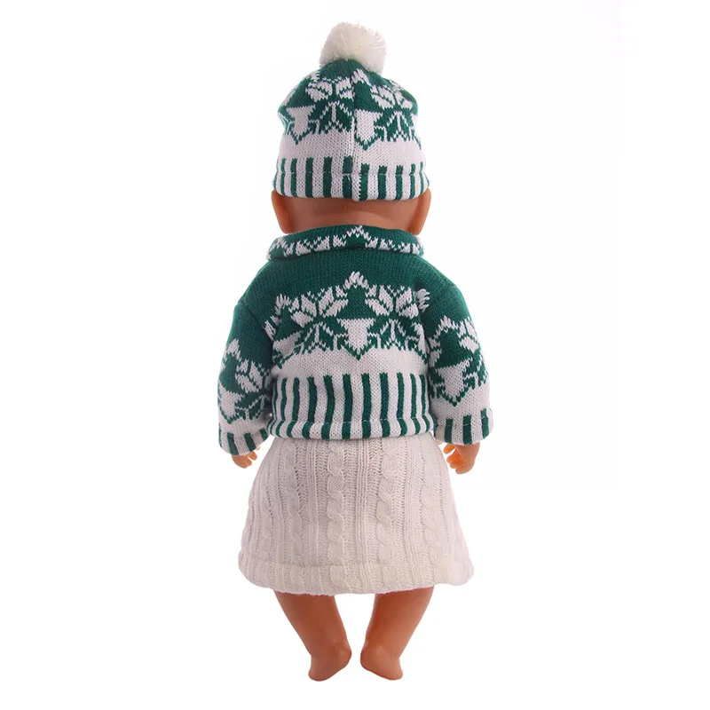 3 Adet / takım Yün Takım Elbise Etek Yeşil İçin Uygun Kış oyuncak bebek giysileri İçin 18 İnç amerikan oyuncak bebek ve 43 Cm Yeni Doğan Bebek, bizim Nesil Görüntü 3 