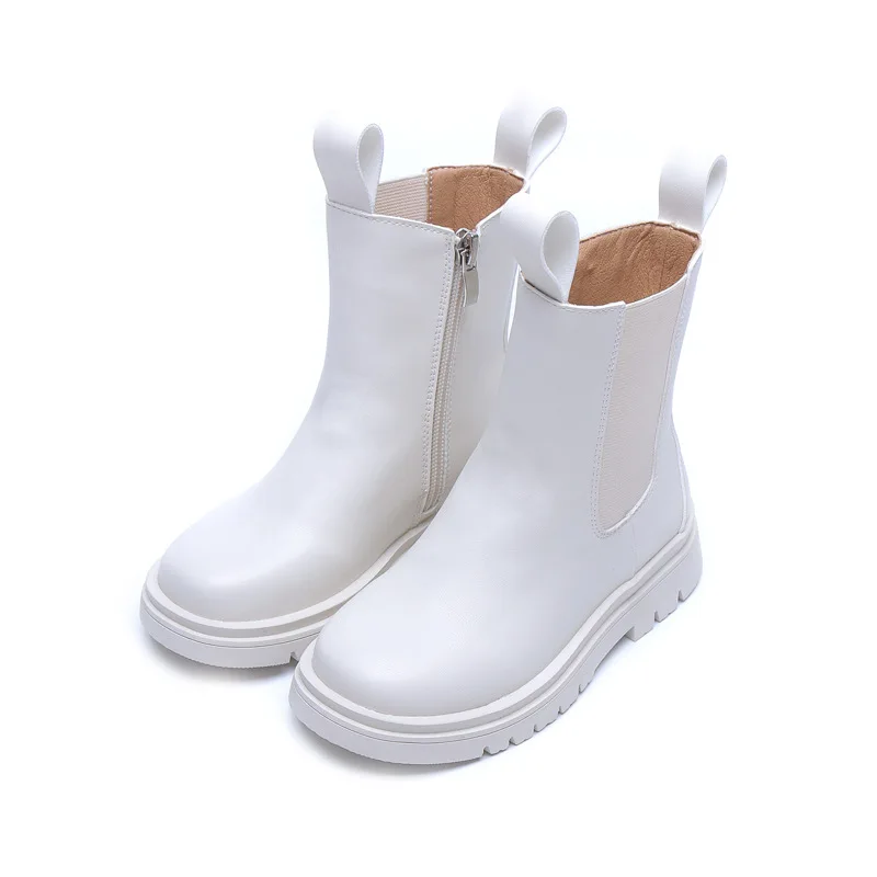 PU Deri Okul Çocuk Ayakkabı Moda Kar Botları 2020 Çocuk kız Beyaz Çizmeler Çocuk Chelsea Çizmeler Rahat Sonbahar Kış