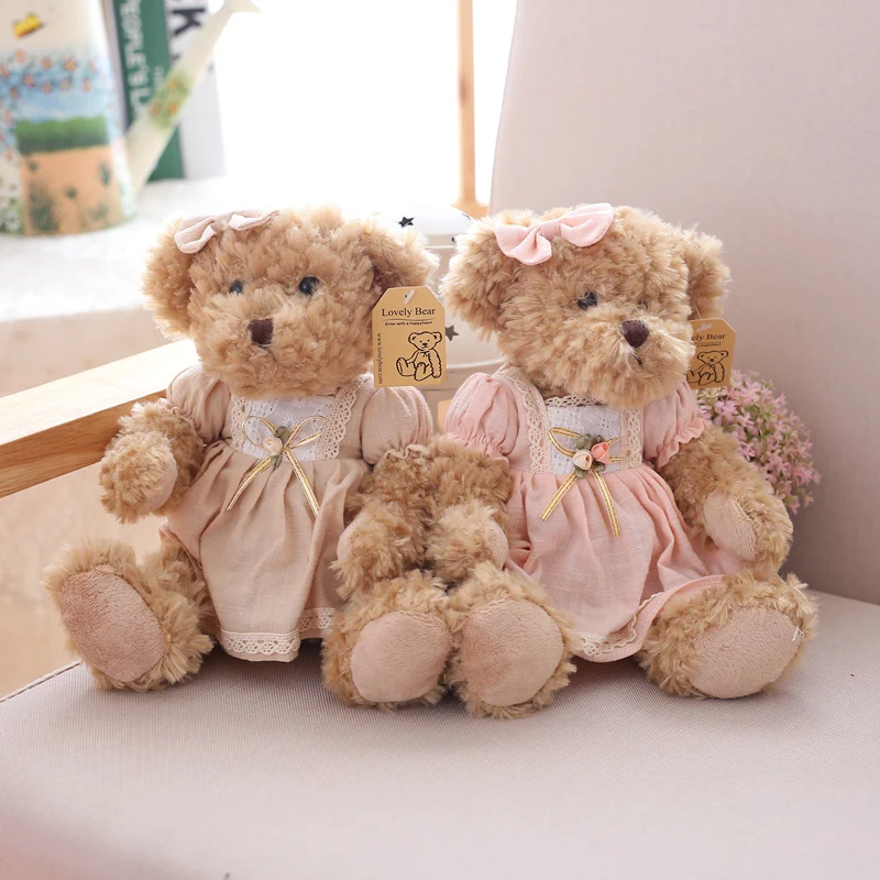 2 adet / grup Bez İle 26 cm Güzel Çift Teddy Bear Peluş Oyuncaklar Bebekler Dolması Oyuncak Çocuklar Bebek Çocuk Kız Doğum Günü Noel hediye