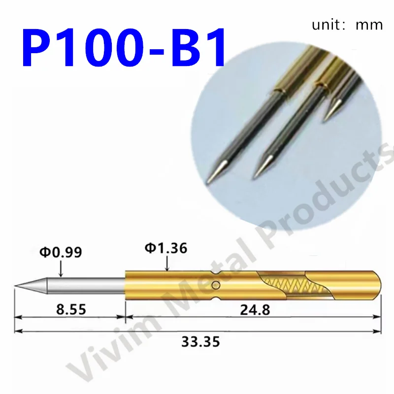 20 or100PCS P100-B1 Bahar Test Probu Bahar Test Pimi elektrikli alet pil paketi P100-B 33.35 mm İğne Çapı 0.99 mm Pogo Pin Test Aracı Görüntü 1 