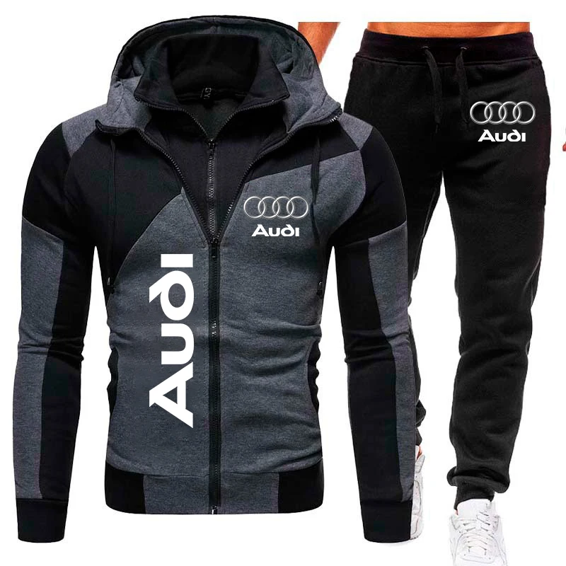 2023 Yeni Erkek Audi Logo Eşofman Kapüşonlu Sweatshirt + Sweatpants Takım Elbise Sonbahar Kış spor setleri erkek Kazak Audi Ceket Seti
