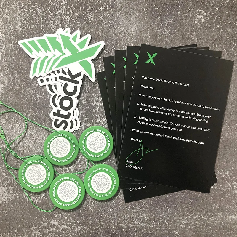 5 takım Lot 2020 StockX Etiketi Yeşil Dairesel Etiket Rcode Çıkartmalar El İlanı Plastik ayakkabı tokası Doğrulanmış X Otantik Etiketi