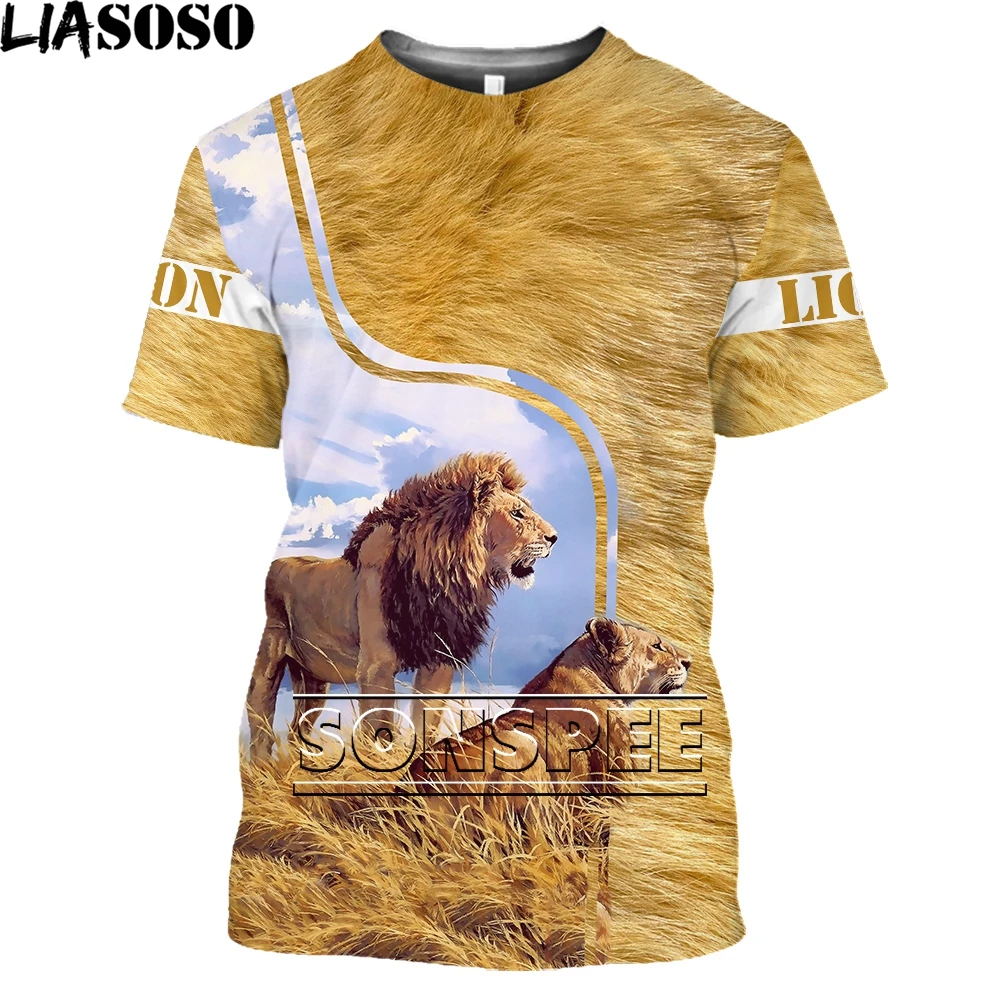 LIASOSO Aslan Kürk Hayvan 3D erkek T-Shirt Renkli Baskı Harakuju Otaku T Shirt Streetwear En Unisex Büyük Boy Tee Trend Üst Görüntü 0 