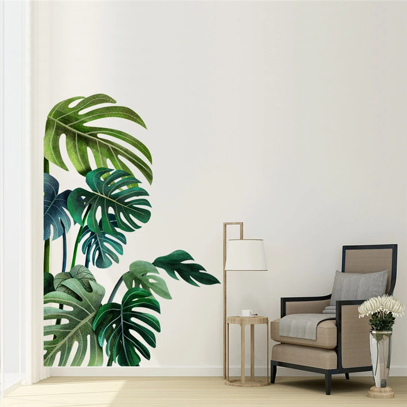 Yeşil Yapraklar Bitki DIY Duvar Sticker Odası Dekorasyon Tropikal Palmiye Yaprakları PVC Çıkartmalar Ev Dekor Duvar Sanatı Duvar Çıkartmaları