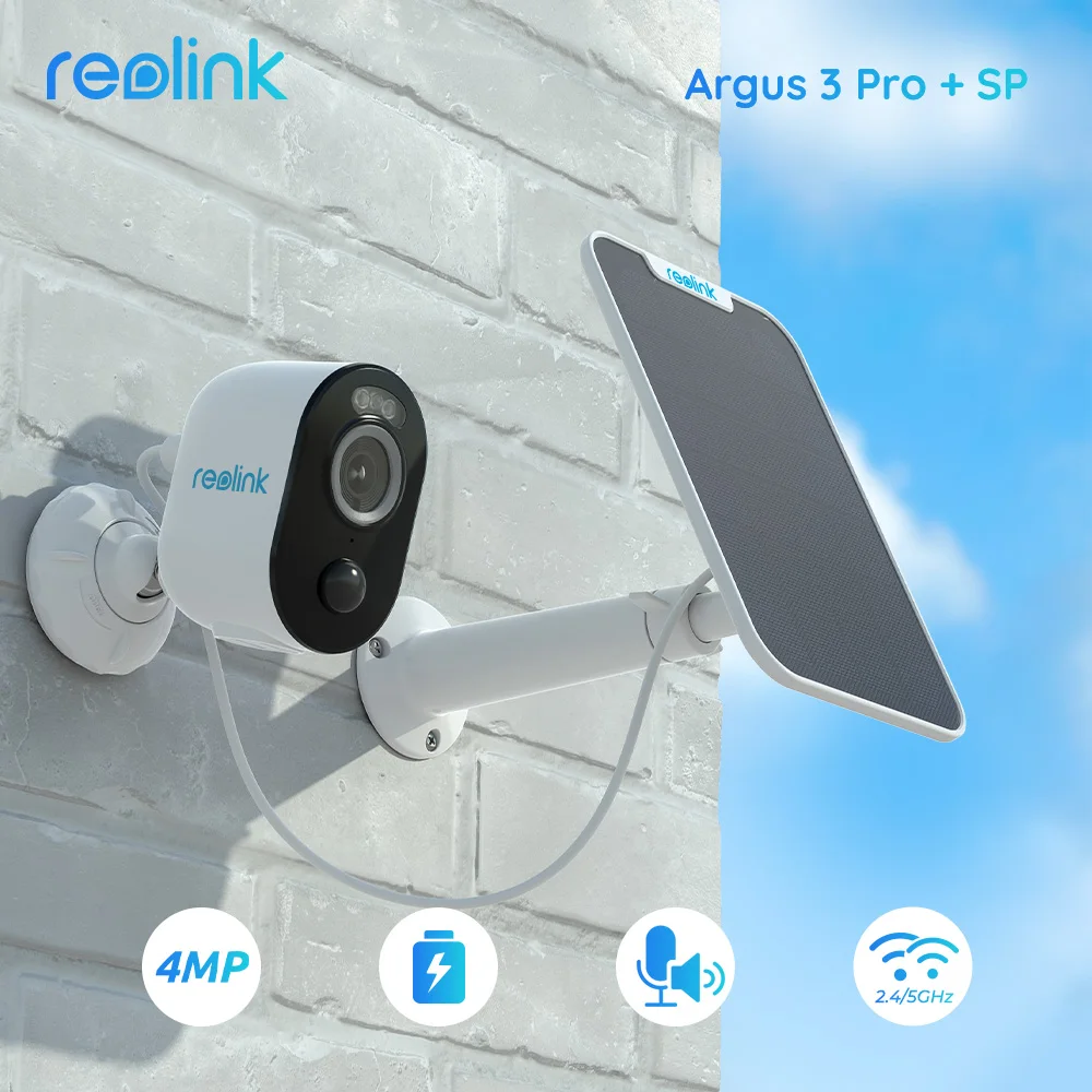 Reolink 4MP 2.4 G / 5GHz WiFi Kamera Akülü İnsan/Araç Algılama Spot Renk Gece Görüş Argus 3 Pro ile GÜNEŞ PANELI