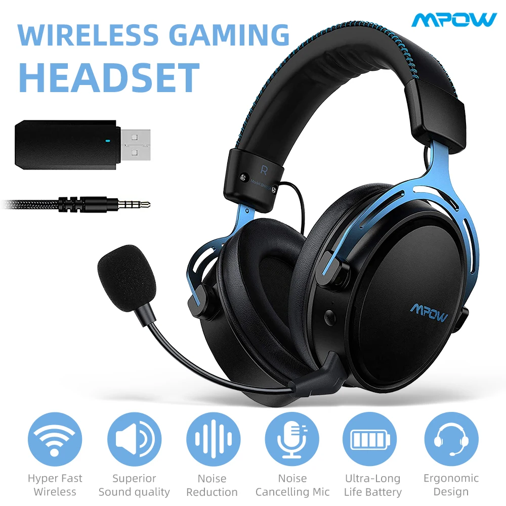 Mpow Hava 2.4 GHz Kablosuz oyun kulaklığı 3D Bas Mikrofon İle 17 Saat Çalma Süresi PC Gamer İçin PS4 / PS5 Bilgisayar Kulaklık