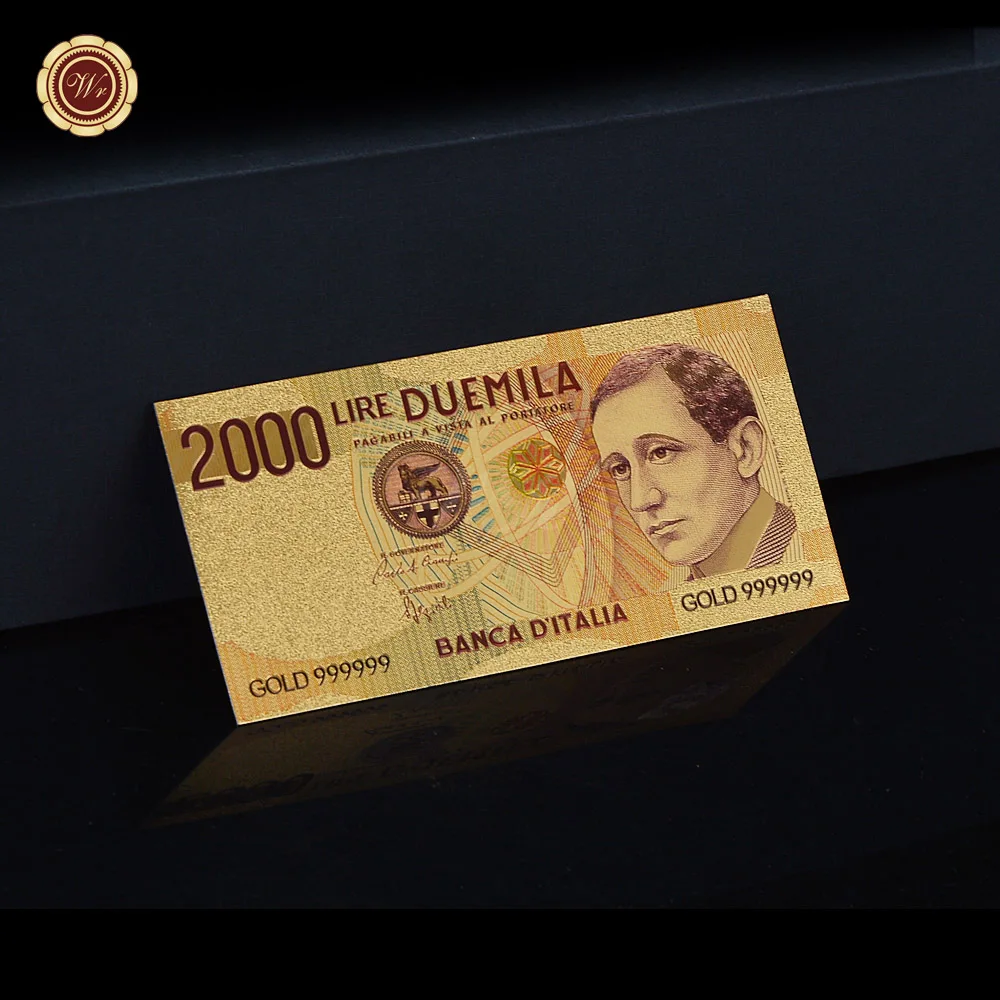 WR Renkli İtalya 2000 Lira Altın Folyo Banknot Seti Coa Çerçeve ile Sahte Para Faturaları Olmayan döviz Banknot Koleksiyonu Hediye
