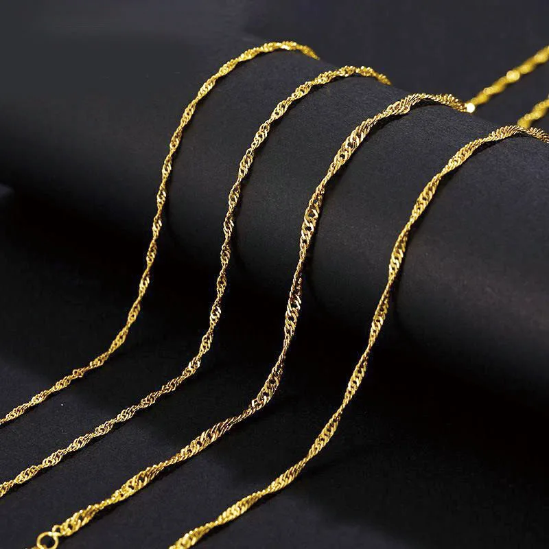 XP Takı -( 1-2mm x 45 cm 60 cm ) saf Altın Renk Su Örgü Zincir Kolye Kadınlar için moda takı Nikel ücretsiz