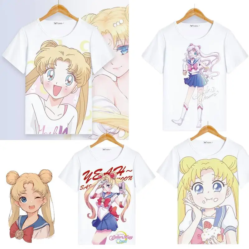 Orijinal Kawaii Sailor Moon Anime Kısa Kollu Ay Karikatür Erkek Kadın İki Boyutlu T-Shirt Çocuklar Sailor Moon Elbise Hediye