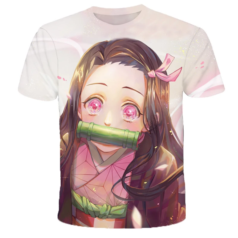 İblis avcısı T Shirt Erkek Kız 3D Baskı Elbise JP Anime Baskı Üst Harajuku Tarzı Kamado Nezuko T Shirt Büyüleyici Fit 2022 çocuklar