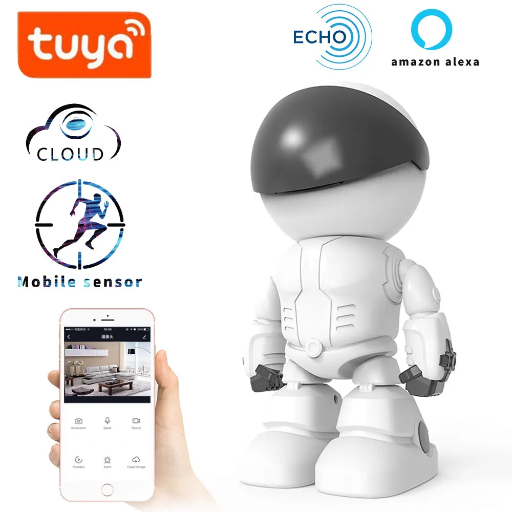 TUYA alexa echo bebek izleme monitörü wifi 2 yönlü ses Robot Kamera 1080P HD Ağ IP Gece Görüş Hareket Algılama akıllı Kamera Pet