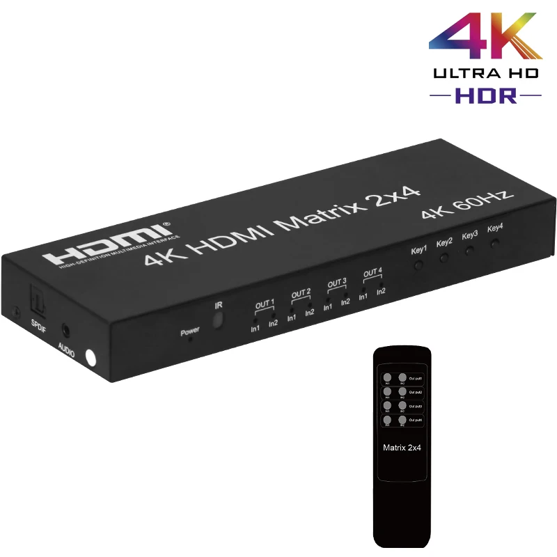 4K@60Hz HDMI Matrix 2x4 HDMI Matrix Anahtarı 2 İn 4 Out HDMI dağıtıcı Switcher Ses Çıkarıcı İle 4 Ekran Monitör Ekran