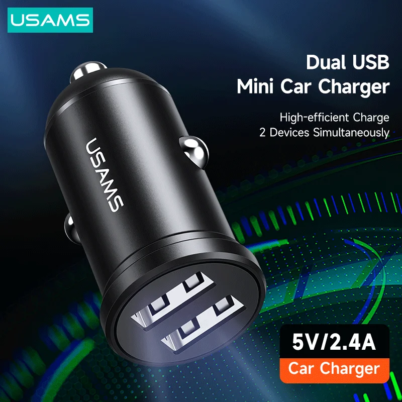 USAMS 5 V 2.4 A Çift USB Bağlantı Noktaları Araç Şarj Mini Telefon Şarj iphone iPad Huawei Samsung Xiaomi Telefonu