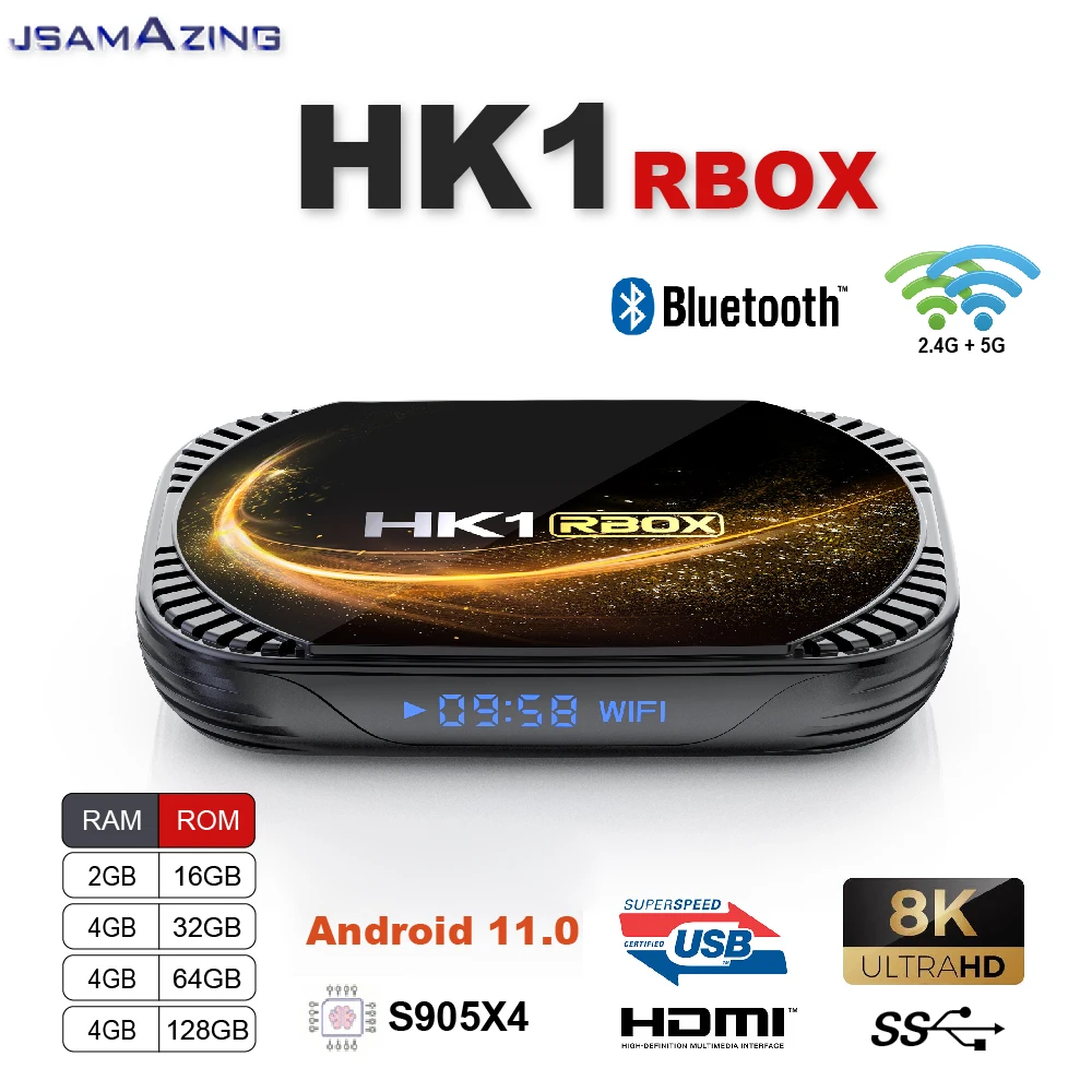 HK1 RBOX X4S Android 11.0 Amlogic S905X4 akıllı tv kutusu 8K 4G 32 / 64/128GB 3D Wifi 2.4 G & 5G Google Akışı Medya Oynatıcı Youtu