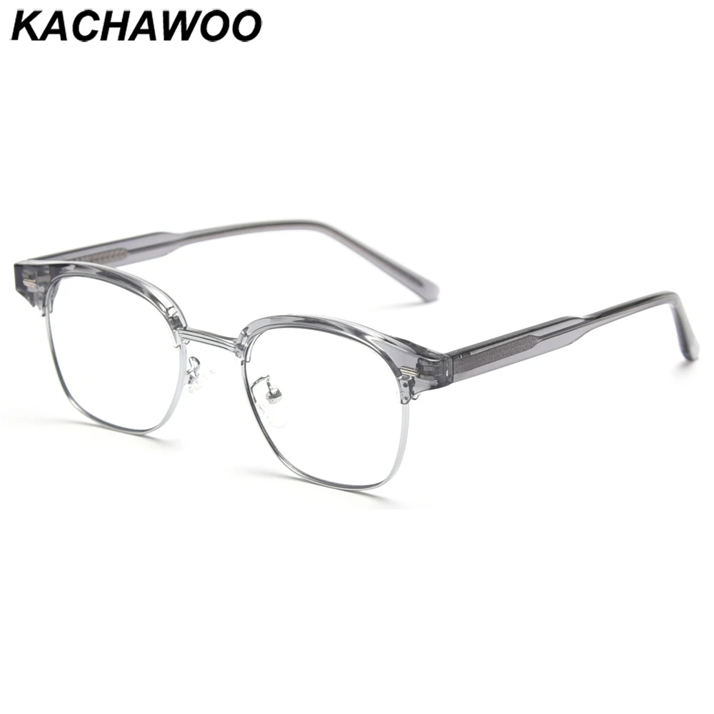 Kachawoo kare optik gözlük çerçevesi erkekler retro tr90 kadın gözlük aksesuarları yarım çerçeve asetat Kore tarzı gri siyah kahverengi Görüntü 0 