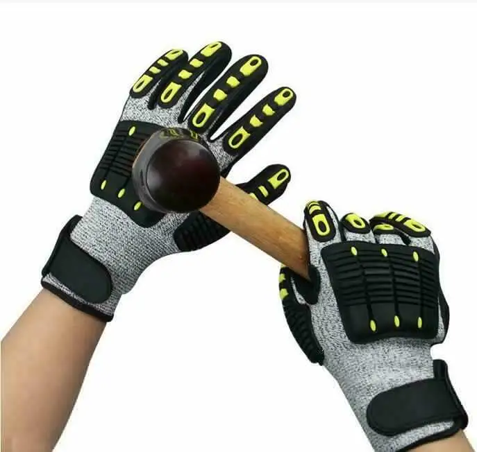 Ağır hizmet tipi Kesilmeye Dayanıklı eldivenler Anti Darbe Titreşim Yağı iş güvenliği eldiveni Anti-Cut Şok Emici TPR Mekanik Darbe Resi