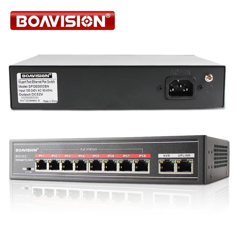 8 Port PoE Anahtarı Adaptörü ile 8 + 2 Port Masaüstü Hızlı Ethernet Anahtarı IEEE802.3af/at 104 W CCTV Ağ IP Kameralar POE Powered