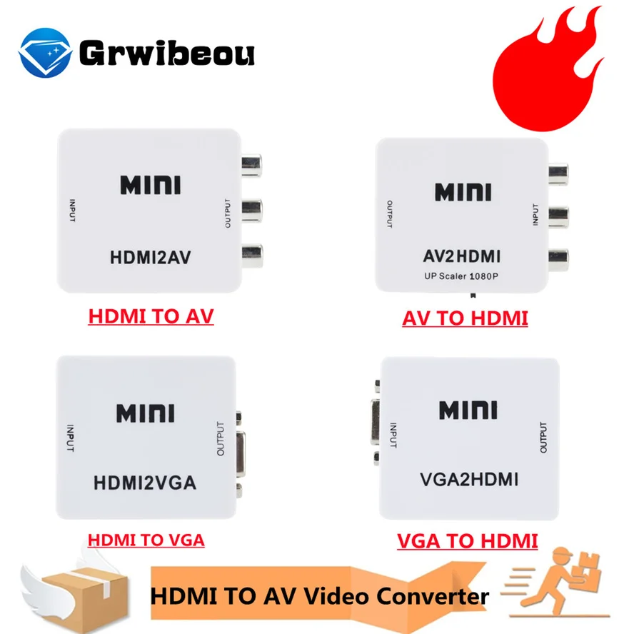/CVSB L/RCA Converter AV R Video Kutusu HD Grwibeou HDMI için 1080P AV2HDMİ NTSC PAL Çıktı VGA Video Converter HDMI Destek 