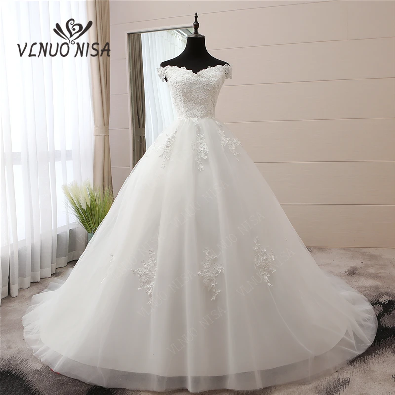 Beyaz Vintage Lüks düğün elbisesi 120 cm Uzun Tren yeni Varış kapalı omuz tekne boyun Vestidos de Noiva Artı Boyutu gelinlikler
