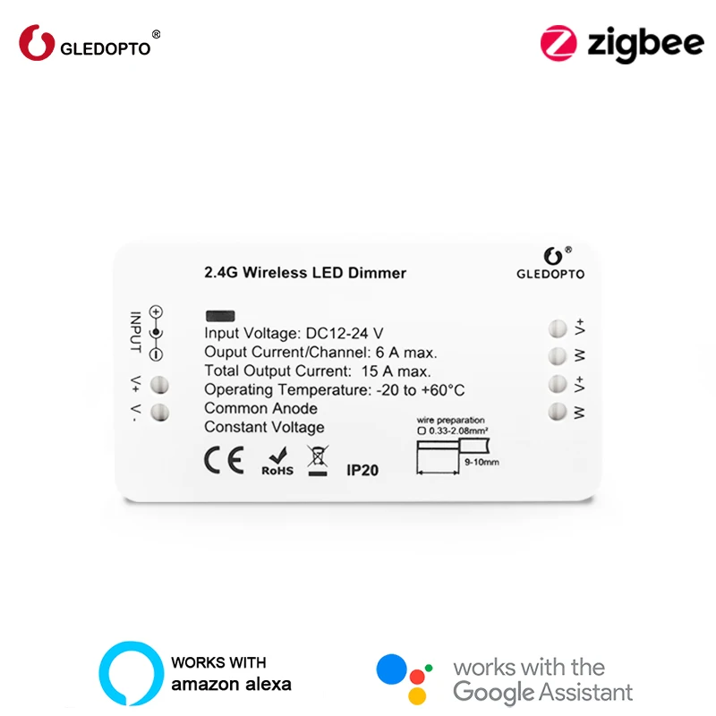 GLEDOPTO Zigbee 3.0 Akıllı Led Kontrol Dimmer Anahtarı 12V-24V Uyumlu Smartthings Echo Plus Google Ev Alexa Zigbee2MQTT