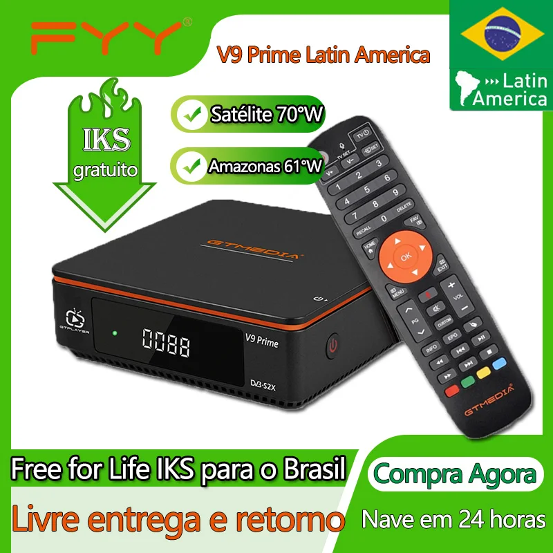 IKS / CS Reseptör Brezilya GTmedia V9 Başbakan LA uydu tv alıcısı Dekoder M3U H. 265 HD Set Üstü Kutusu Desteği 70.0°W Uydu
