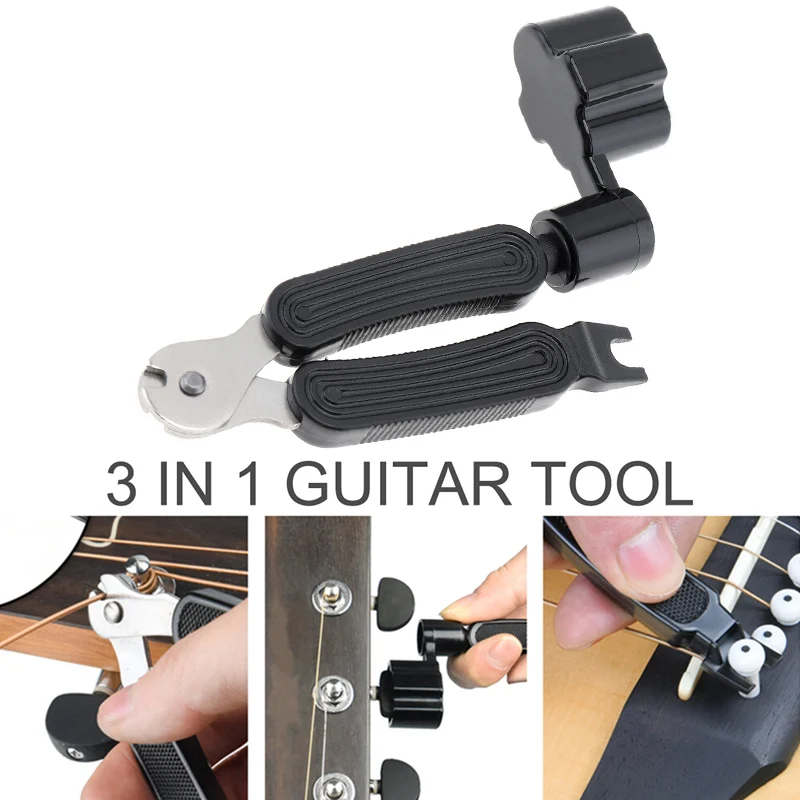 3 in 1 Gitar Peg Dize Sarıcı + Dize Pin Çektirme + Dize Kesici Gitar Aracı Seti Çok Fonksiyonlu Gitar Aksesuarları