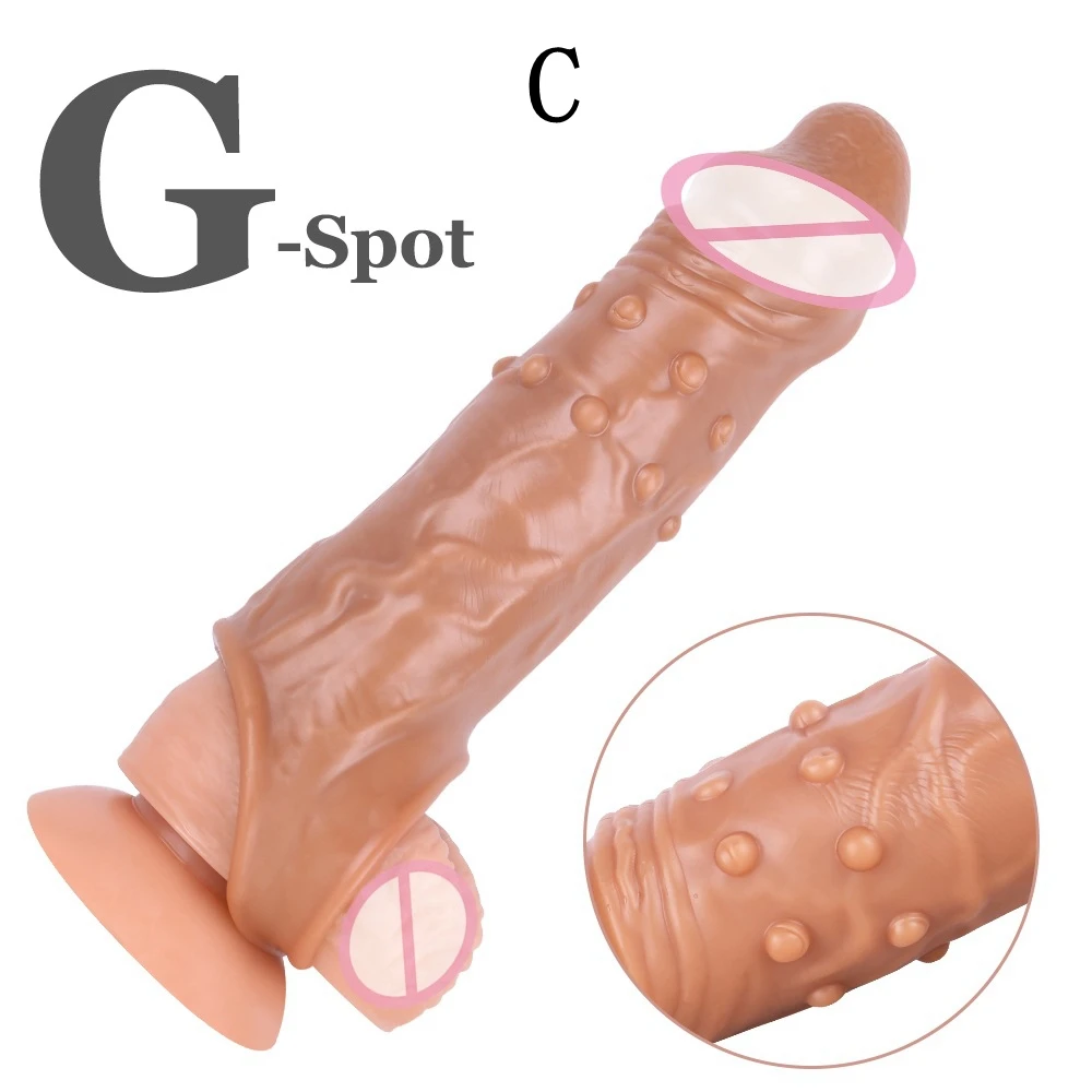 Gerçekçi Prezervatif Erkekler İçin Yeniden Kullanılabilir Penis Kollu Erkek Genişletici Yapay Penis Artırıcı Büyütme Prezervatif Erkek Horoz Seks Oyuncakları Görüntü 5 