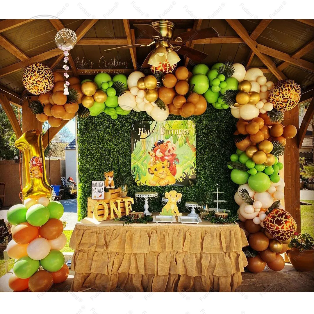 Disney Aslan Kral Sürahi Safari Orman Yeşil Balonlar Garland Kemer Kiti 1 2 3th Çocuklar Doğum Günü Bebek Duş Parti Süslemeleri 4D Topu
