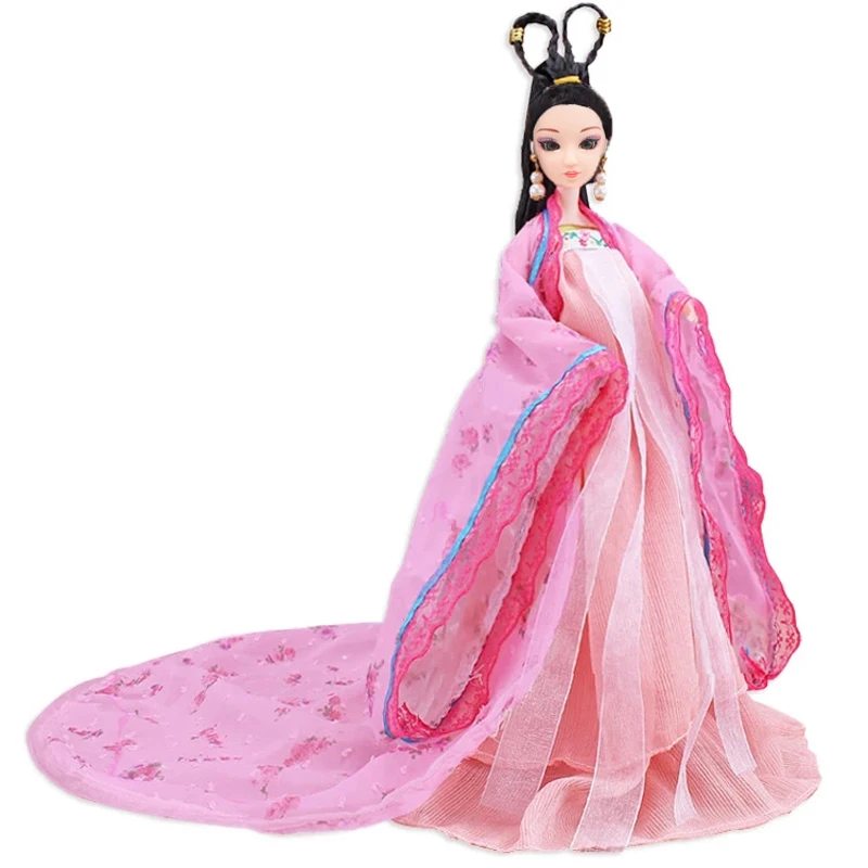 Geleneksel 3D Gözler Çin Bebek Kız Oyuncak Antik Koleksiyon Güzel Vintage Stil Prenses Etnik Bebek Elbise Hediyeler