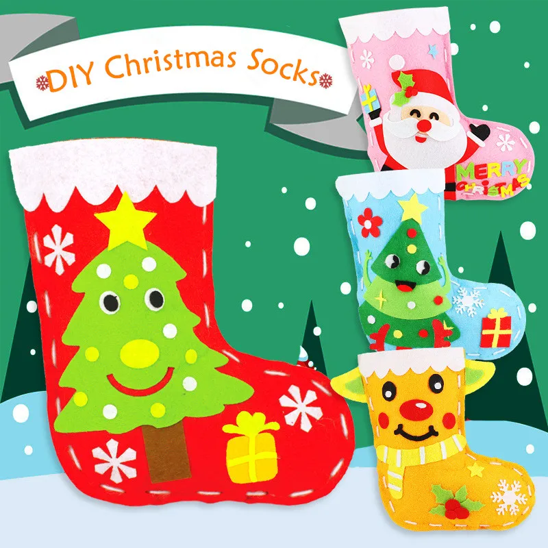 DIY Noel Çorap Çocuk El Yapımı Dokunmamış Çorap Zanaat Oyuncaklar Malzemeleri Çantası Çocuklar noel hediyesi