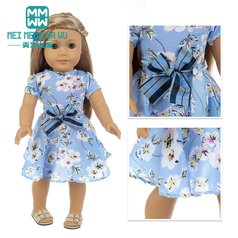 Oyuncak bebek giysileri Moda baskılı elbise, kot şort uyar 43-45cm amerikan oyuncak bebek ve yeni doğan bebek aksesuarları