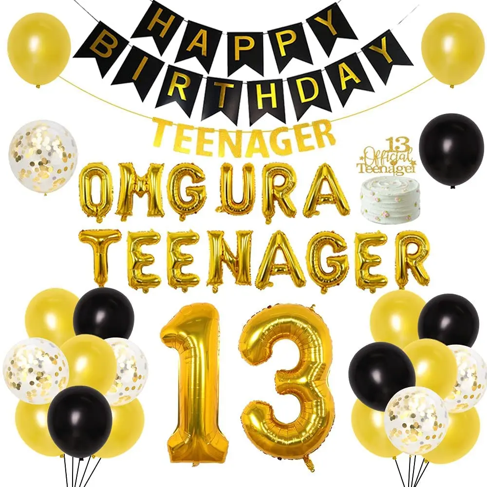 13th Doğum Günü Partisi Süslemeleri Kız Erkek Doğum Günü Malzemeleri Altın Kek Topper Numarası 13 Omg Ur Bir Genç Folyo Balonlar
