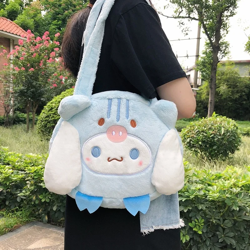 Kawaii Sanrios Anime Kuromi Benim Melody Cinnamoroll Peluş Karikatür saklama çantası Sevimli Jk Yüksek Kapasiteli Crossbody Sırt Çantası Kız Hediye