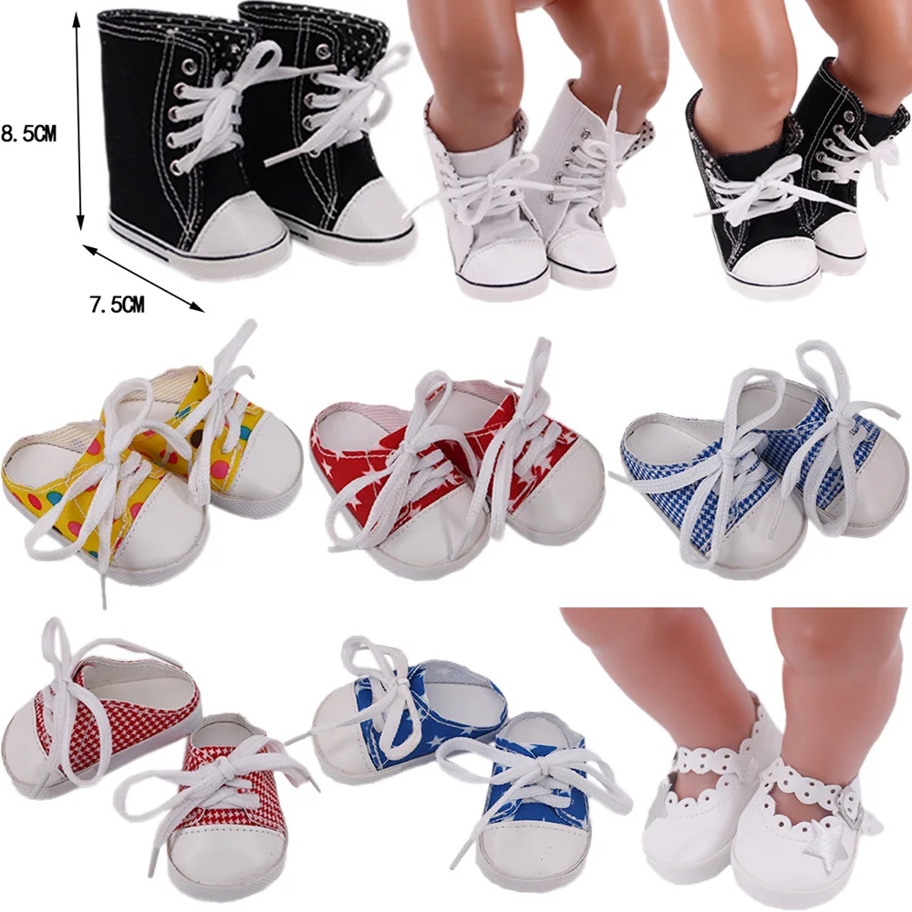 Bebek Ayakkabıları Tuval Yüksek Top Ayakkabı Polka dot astar Dantel Terlik 18 İnç amerikan oyuncak bebek Kız ve 43Cm Yeni Doğan Bebek Giysileri