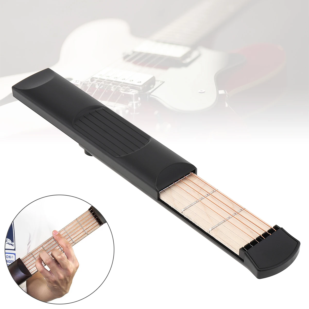 Cep Gitar Taşınabilir Cep Akustik Gitar Uygulama Aracı Gadget Akor Eğitmen 6 Dizeleri 6 Fret Modeli Acemi için
