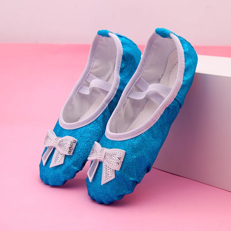 Parlak Pembe Mavi İlmek bale ayakkabıları Kızlar için Çocuklar Kız Geritide Dans Düz Dans Ayakkabısı Payetler ile